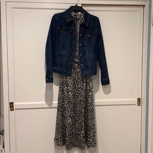 Loft Animal Print Midi Mock Neck Dress